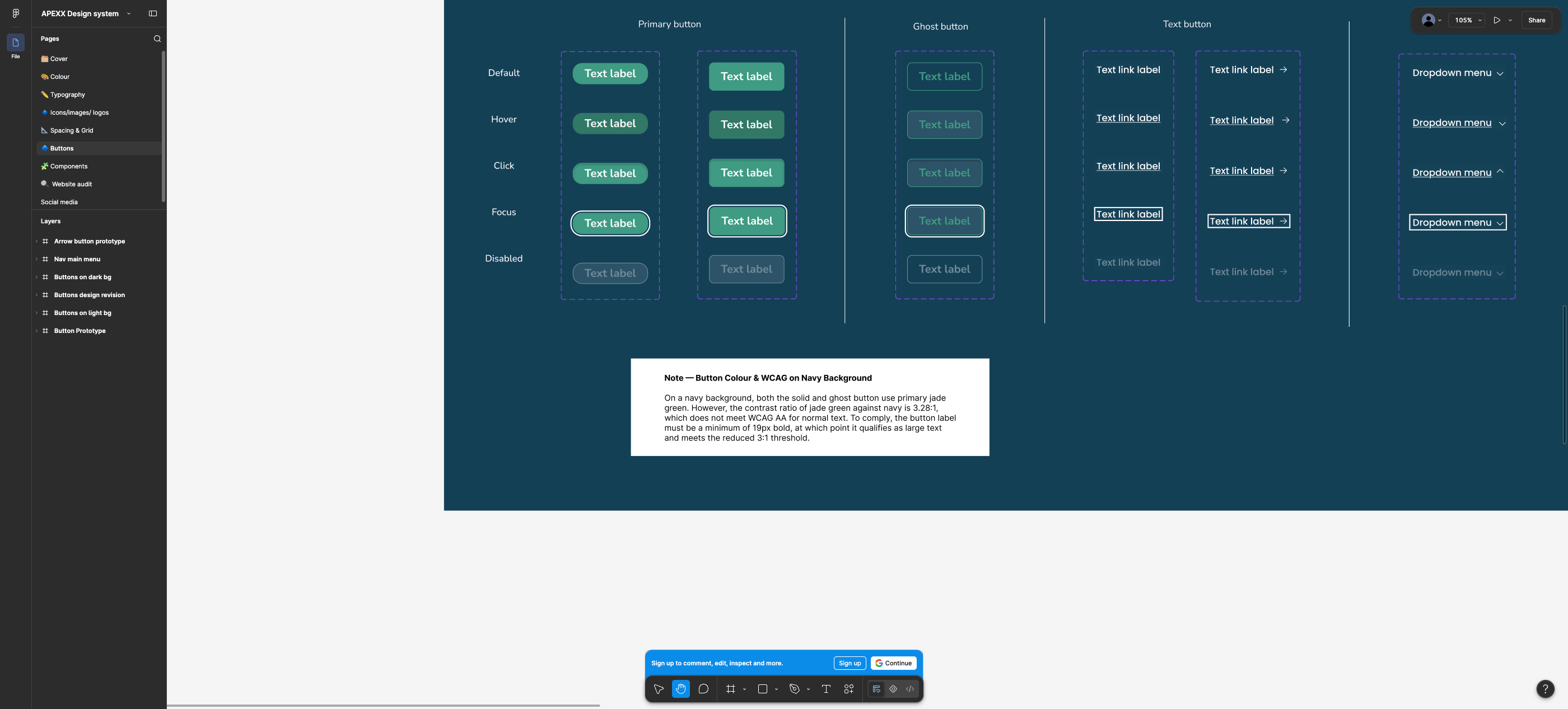 Buttons on navy background