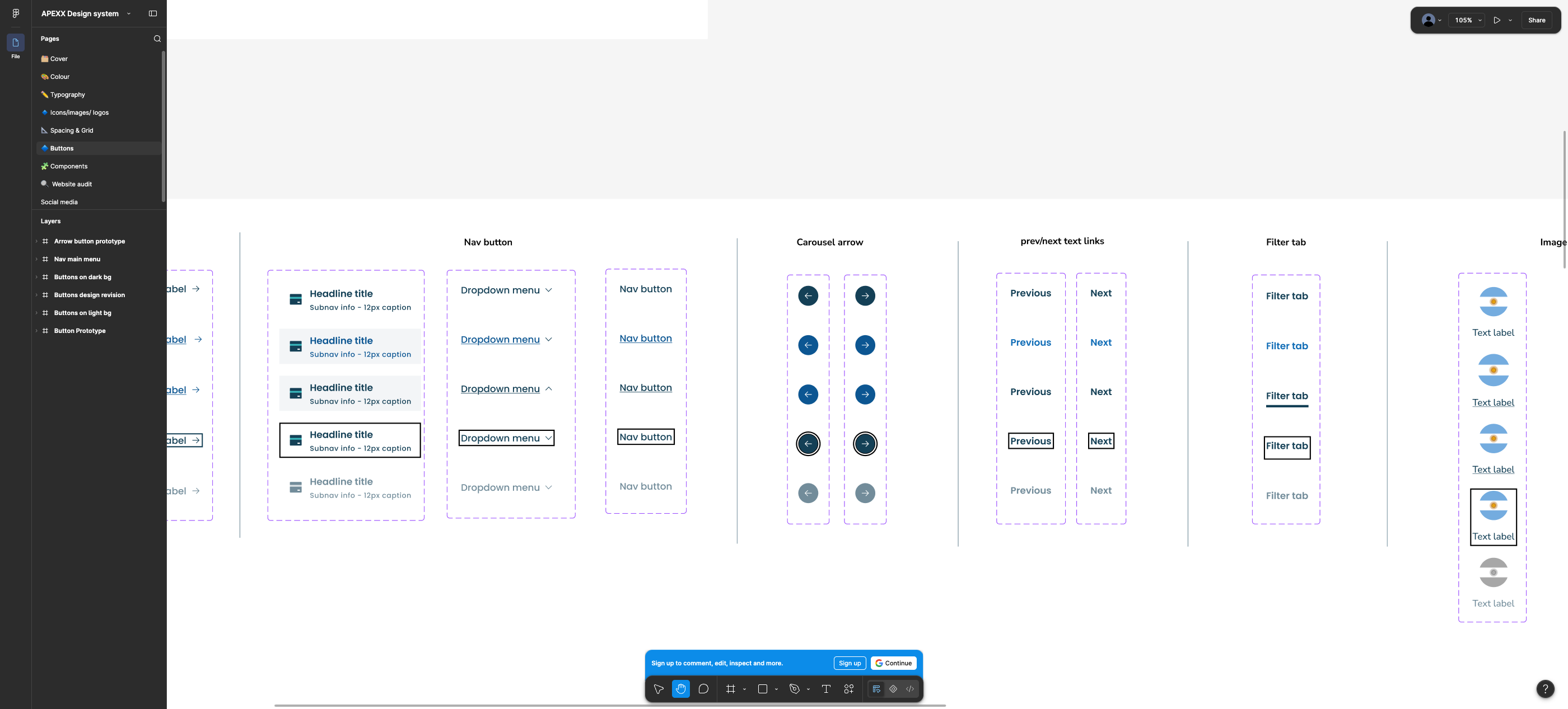 Nav, carousel, filter tab, image buttons