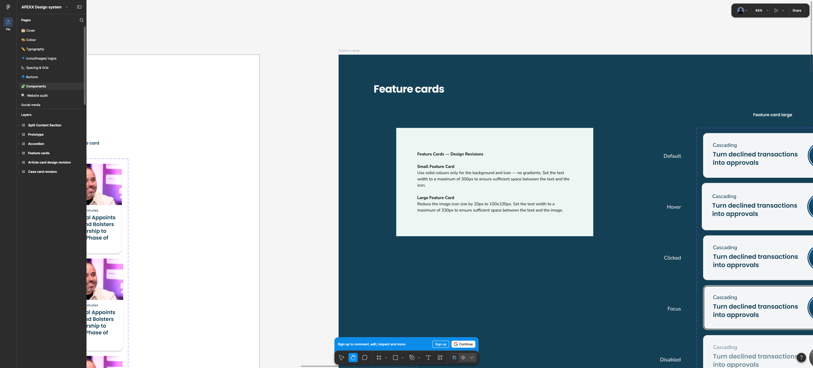 Feature cards with revision notes