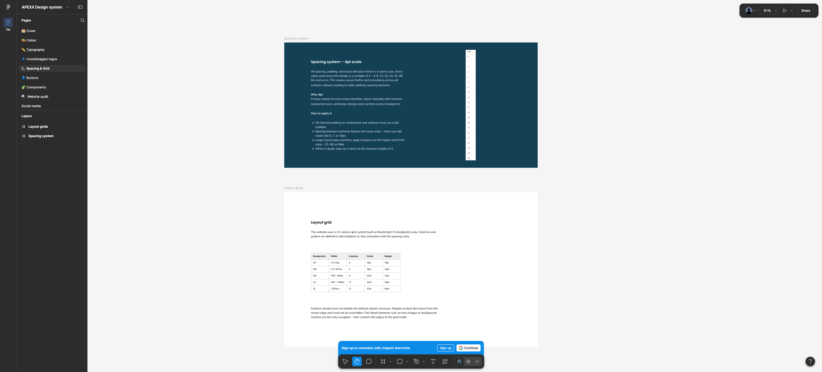 Spacing system and layout grid